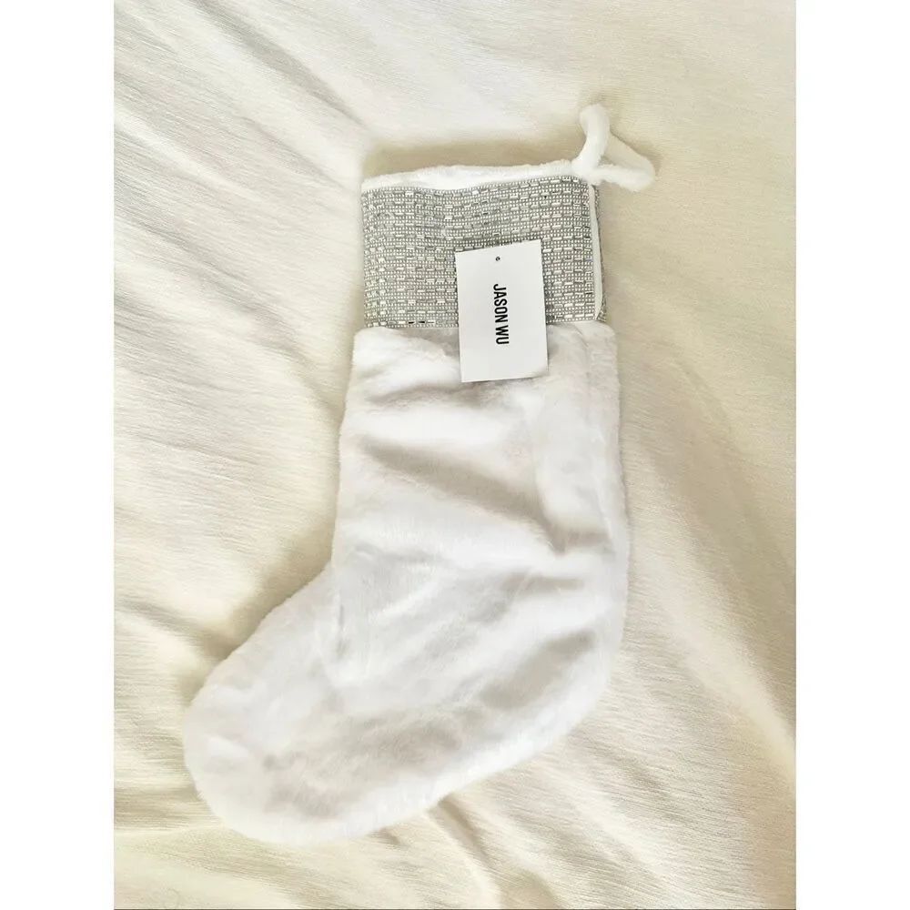 Jason Wu White Faux Fur Christmas Stocking w/ Rhinestone Cuff – Holiday Decor - Picture 6 of 7